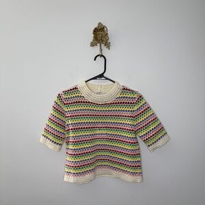 8 Birdies Multicolor Striped Crochet Top M